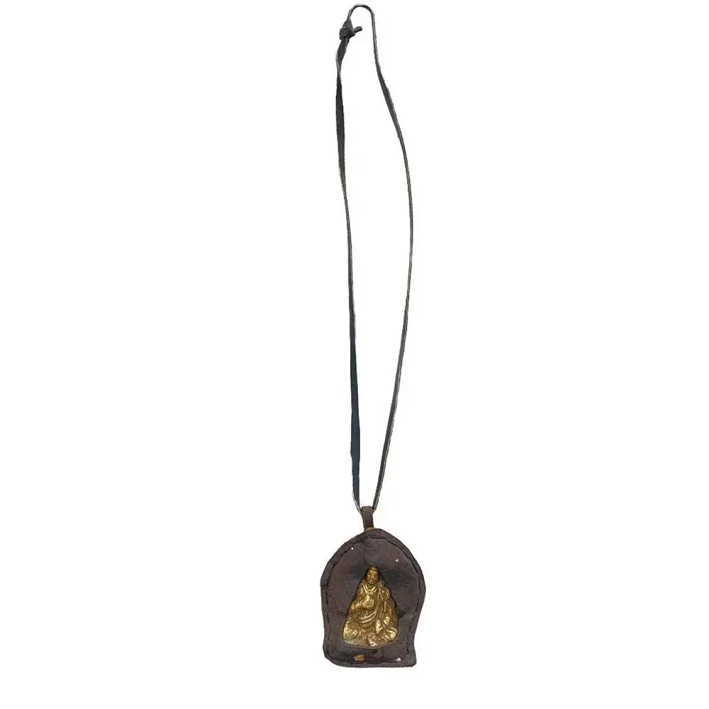 Leather Wrapped Brass Buddha Meditation Necklace